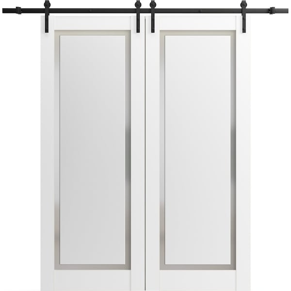 Sartodoors Sturdy Barn Door 18 x 84in, Sete 6933 Nebraska Grey W/ Frosted Glass, SS 6.6FT Rail Hangers Heavy Set SETE6933BD-S-NEB-1884 - main